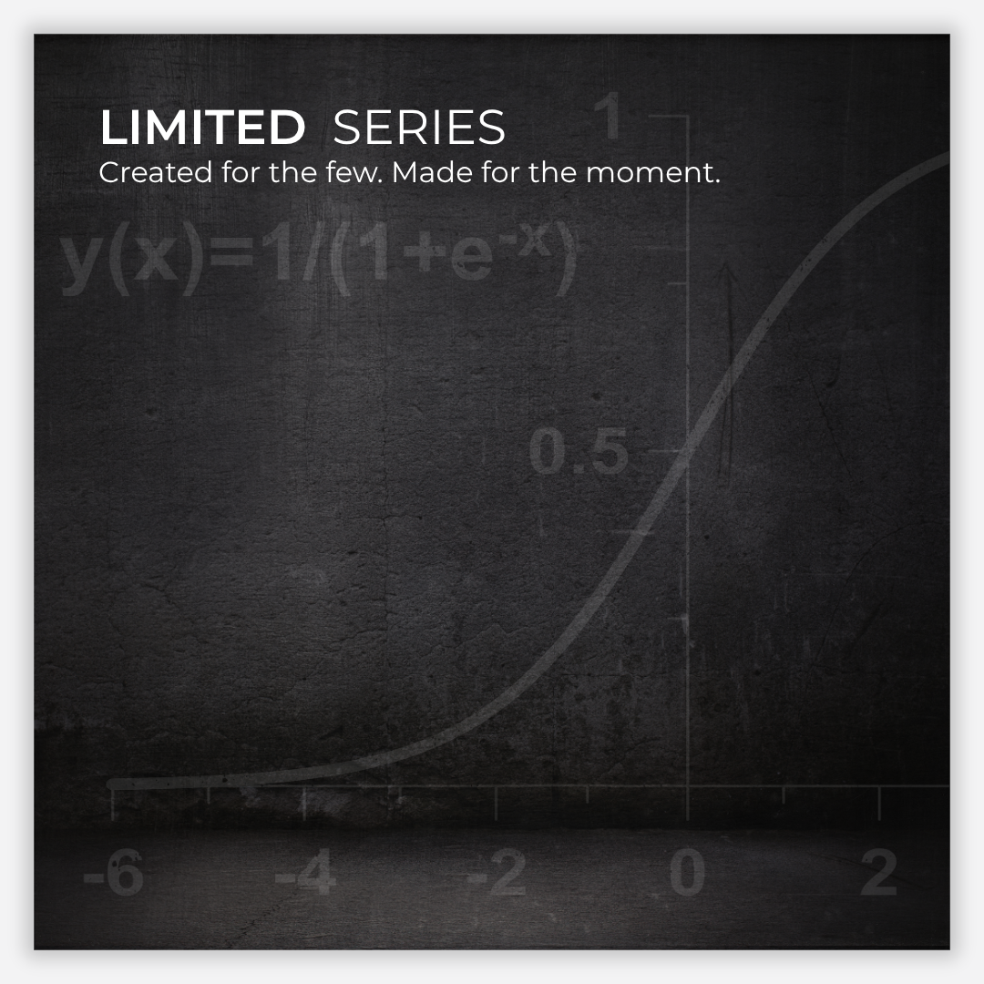 Graphical representation of a logistic function on a dark background with text 'LIMITED SERIES' and equation.