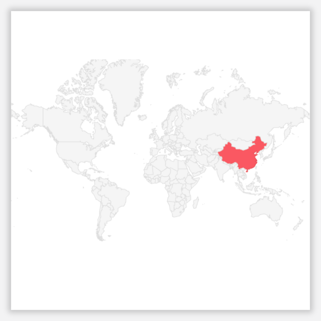 World map with China highlighted in red on a white background