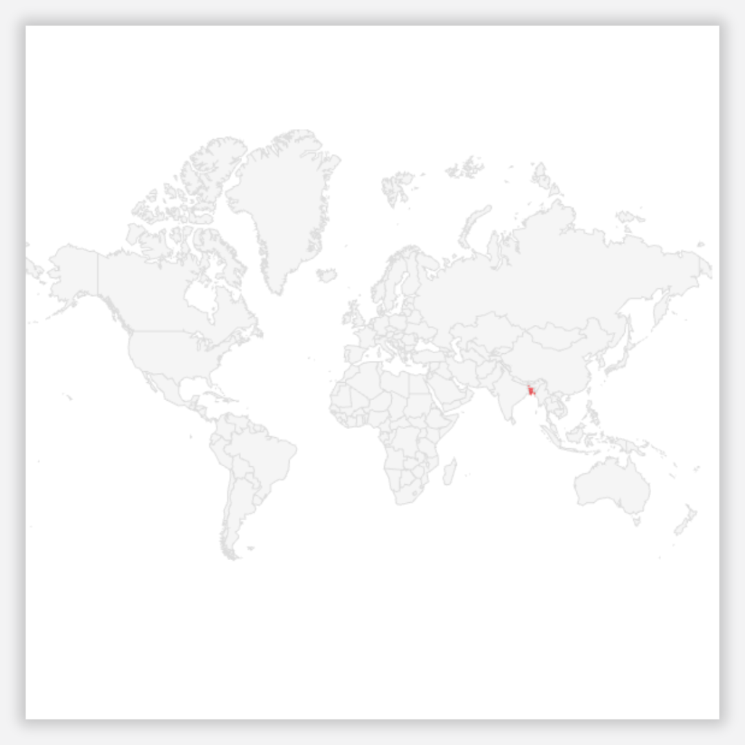 World map with a red dot on a white background