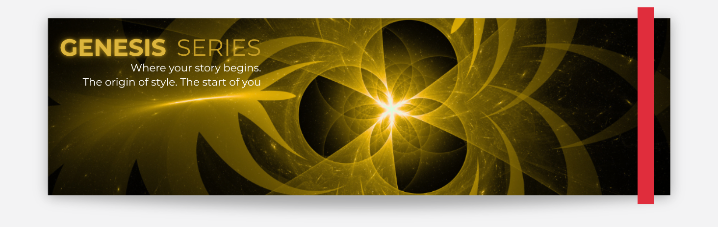 Promotional graphic for 'Genesis Series' with abstract design and text on a dark background